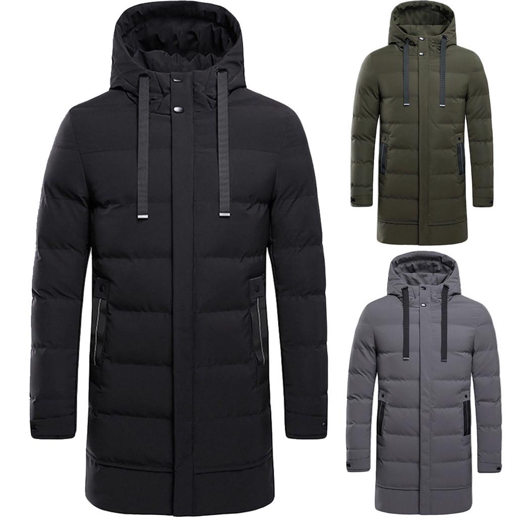 Pánská zimní móda Mikina s kapucí střední délky Zesílená bunda s vycpanou bavlnou