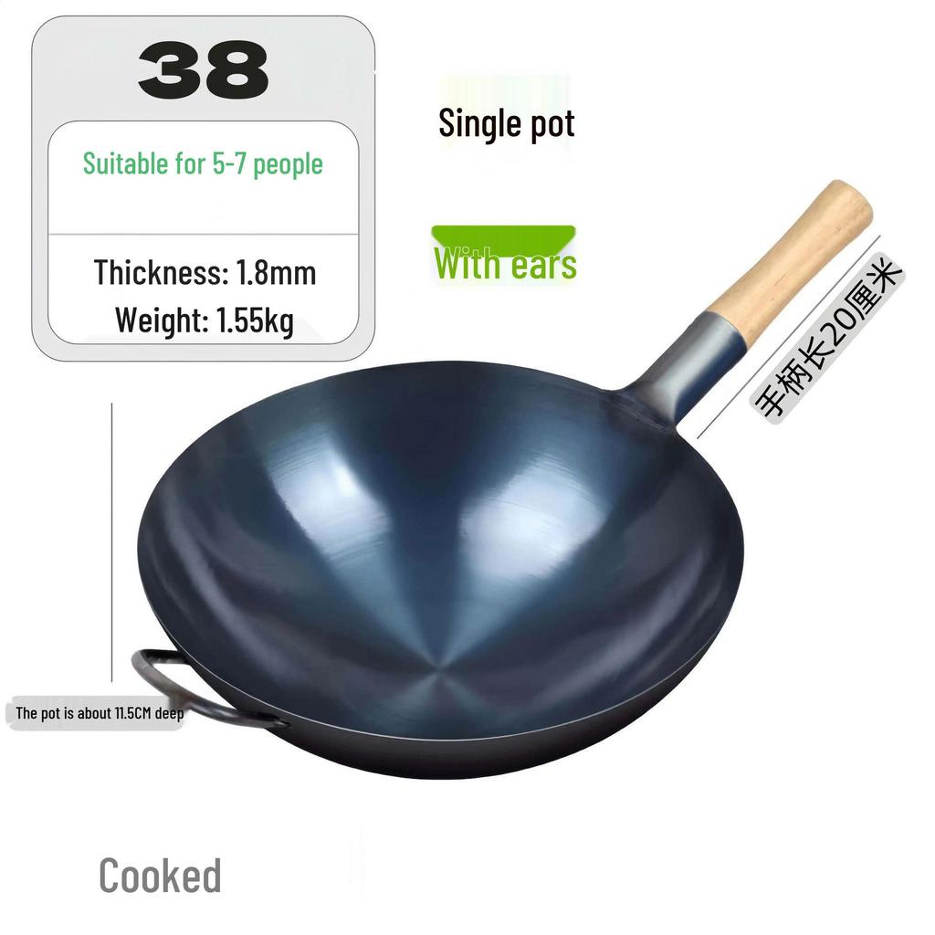Zhangqiu Non-stick Cast Iron Wok with Large Ladle for Home & Restaurant Use - Suitable for Gas Stoves