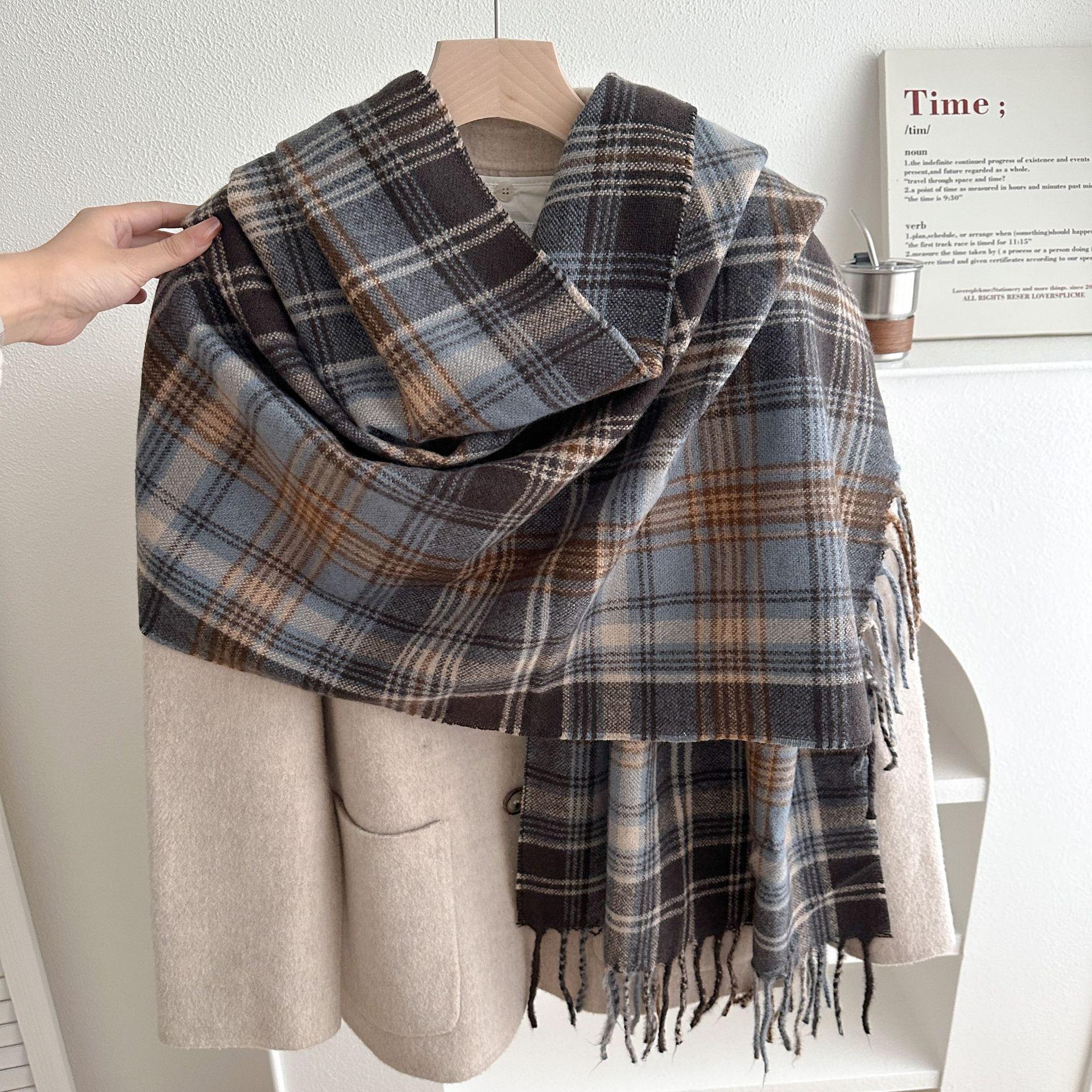 

New Plaid Fringe Imitation Cashmere Scarf Female High-Quality British Plaid Women s Shawl Warm Windproof Scarves Autumn Winter