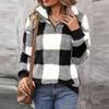 Women's Fashion Casual V-neck Zipper Solid Color Long Sleeve Pullover Top