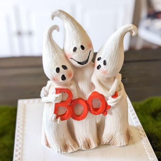Yousheng Ghost Dwarf Trio Figurine Resin Boo Ghosts Sculpture Table Centerpiece Ghost Statue for Halloween Mantel Cabinet Decorations