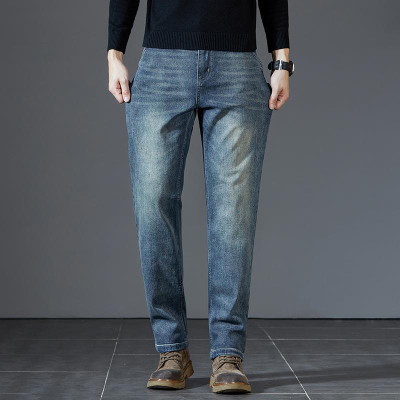 

Large Size Blue-gray Nostalgic Stretch Jeans Men s Loose Straight Trousers Middle-aged Spring and Autumn Casual Men s Pants 42