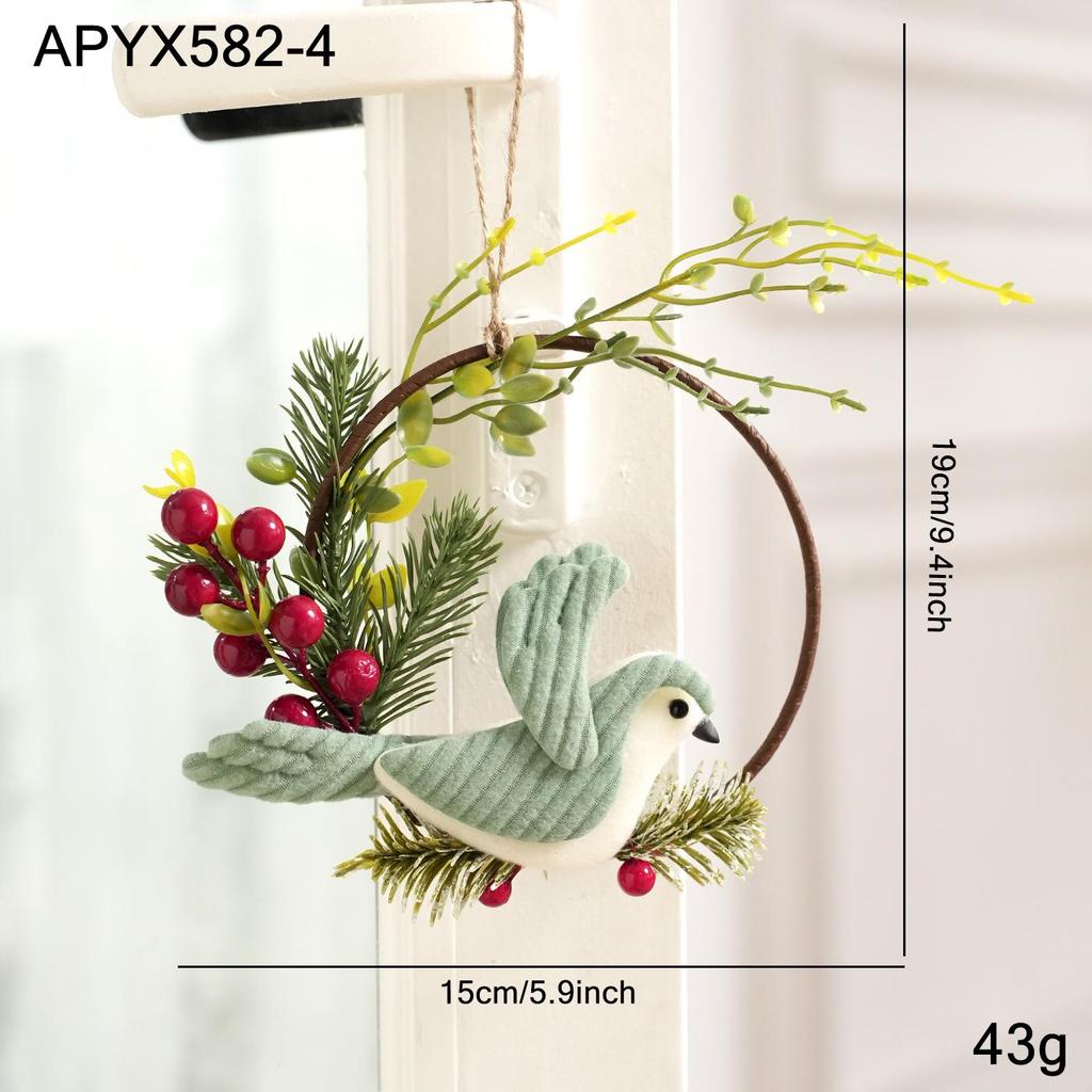 Christmas Wreath with Bird Plush - Door & Wall Hanging Tree Decoration Prop