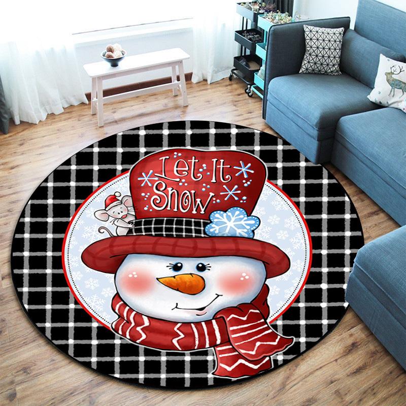Cute Christmas Day Gift Bell Santa Claus Snowman Christmas Tree round rug Home Soft Decorative Anti slip Chair Mat Carpet Outdoor Floor Mat Carpet 106