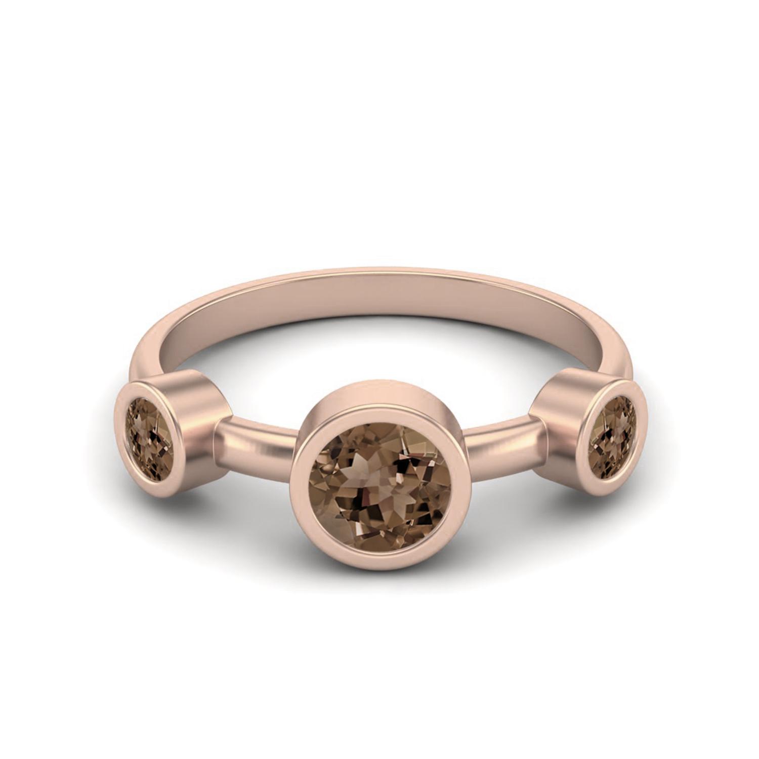 4mm Round Smoky Quartz 925 Sterling Silver Rose Vermeil Three Stone Women Promise Ring 10