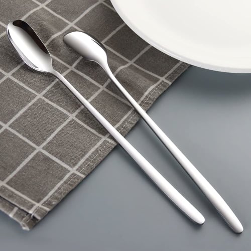 YFWOOD Long Spoons, 23cm, Parfait Spoons, Stainless Steel Bar Spoons, Long Spoons with Muddlers for Iced Coffee, Tea, Ice Cream, Sundaes, Dessert Spoo