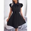 Spring Summer A Line Casual Dresses Women Lace Up Waist Pleated Office Lady Dress Elegant Ruffled Solid Loose Dress Female Clothing 24114