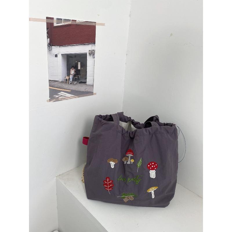 New letter printing bag women's large-capacity nylon shoulder bag casual versatile portable drawstring tote bag