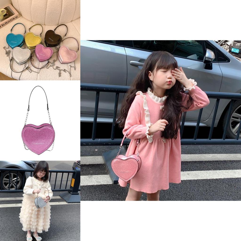 Charming Heart Shaped Childrens Handbag Cute Sequined Crossbody Bag For Kids