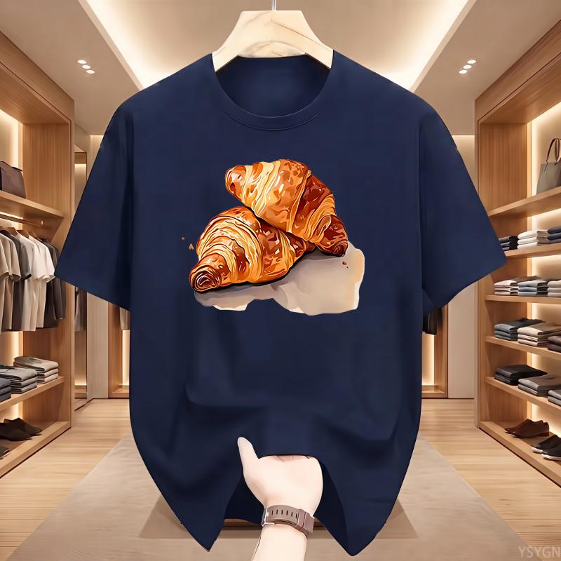 Funny Croissant Cat T-Shirt Novelty Cat Vs Croissant Meme Graphic Tee Short Sleeve Top Food Animal Tshirt Men Women