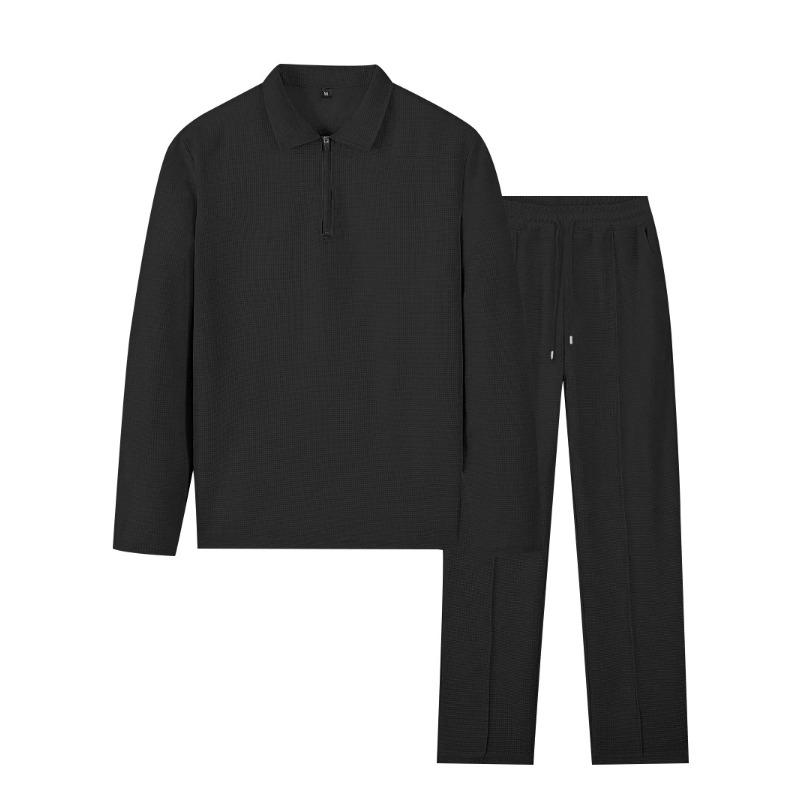 QICED Men's Fashion Casual Autumn Winter Long Sleeve POLO Neck Pants Suits Casual Chic