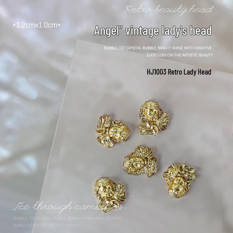 Baroque Angel Relief 3D Nail Art Decorations - Vintage White Metal, 5 Pieces