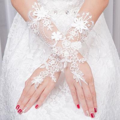 White Fingerless Gloves Hand Sleeve Bow Gloves Lace Mittens Women Gloves Wedding Bridal Gloves