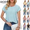 Women's Fashion Casual Solid Color Print Short Sleeve O Neck Blouses & Shirts