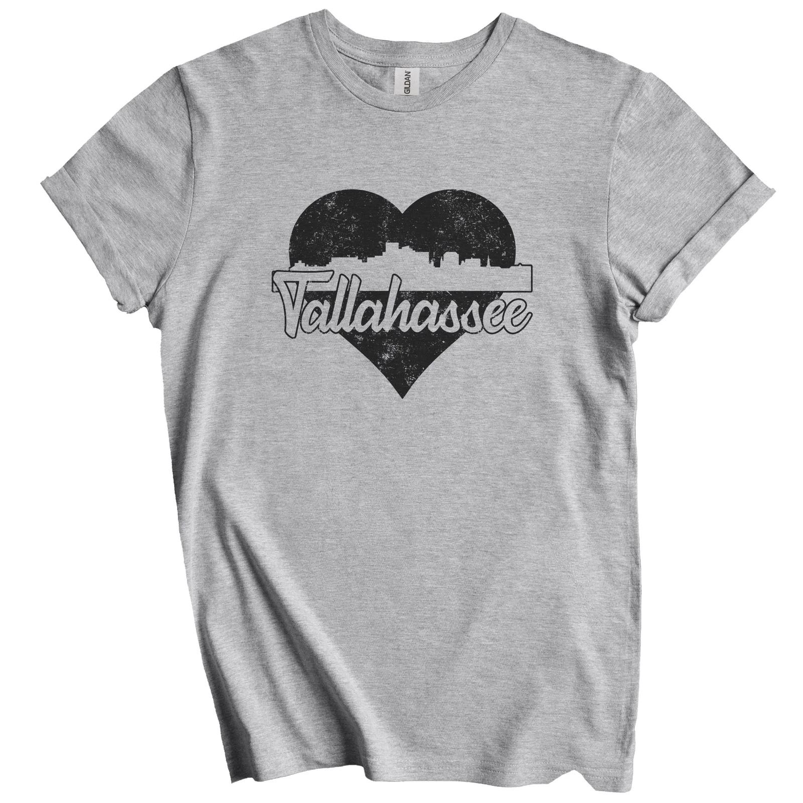 Retro Tallahassee Florida Skyline Heart Distressed T-Shirt S