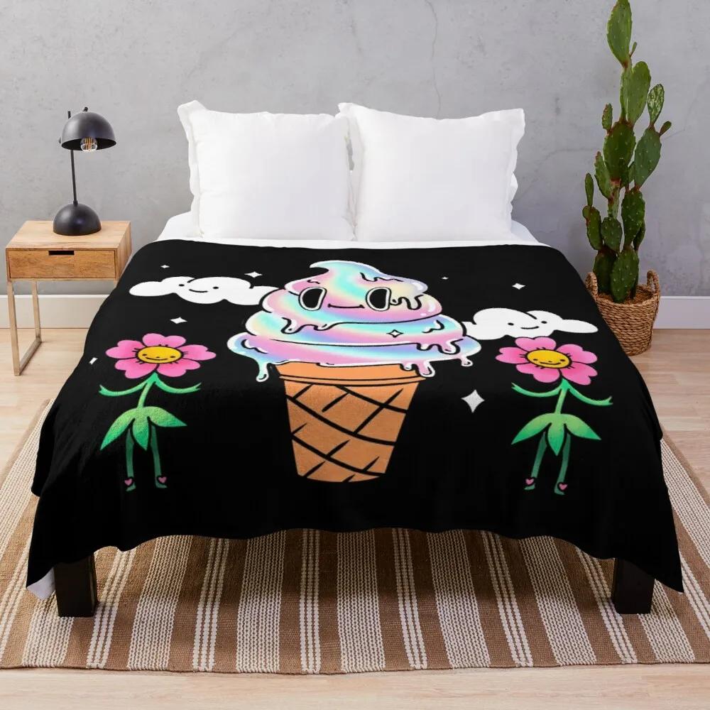 Ice Cream Flannel Throw Blanket King Queen Full Size Colourful Ice Cream For Bed Sofa Couch Blanket Warm Lightweight Super Soft