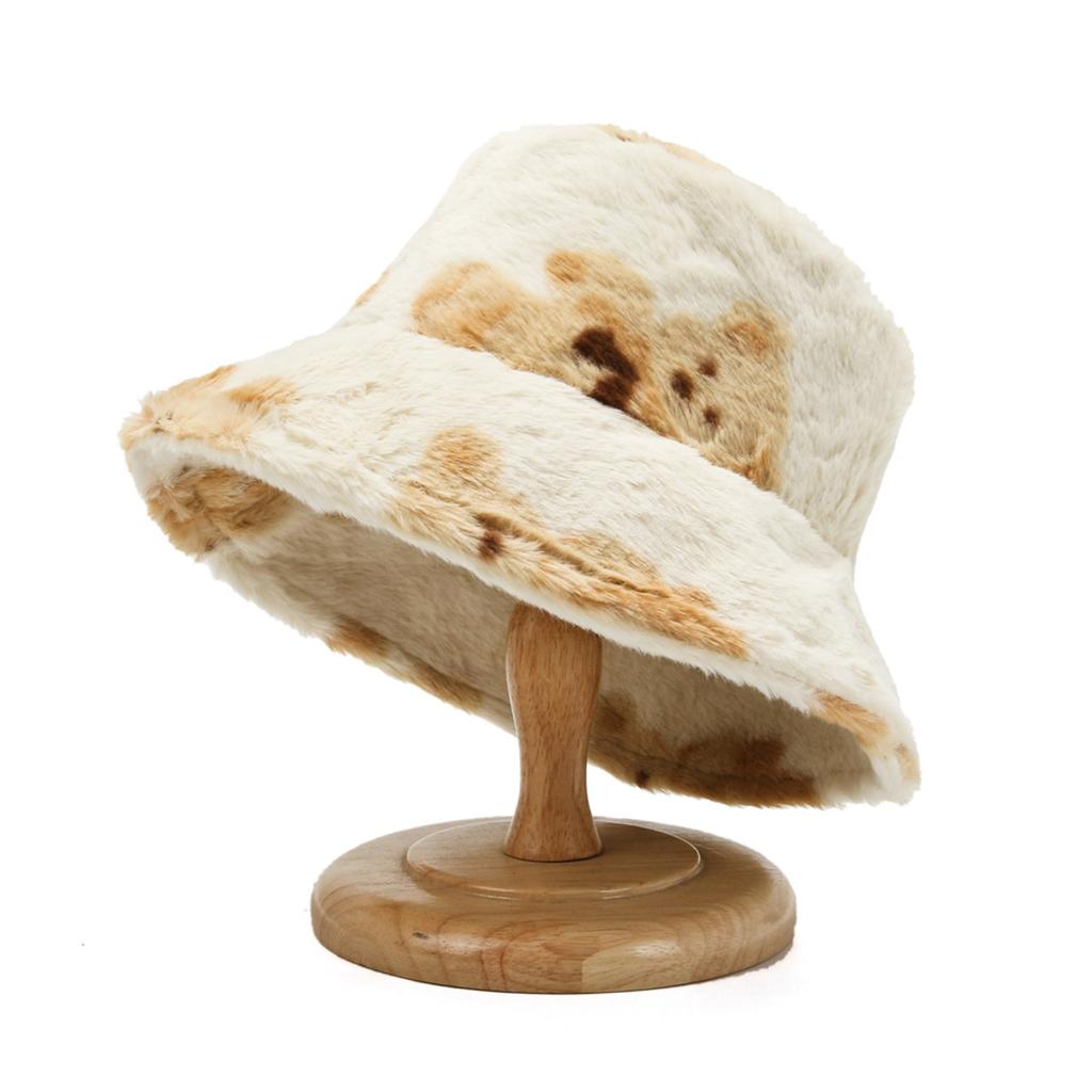 Winter Plush Bucket Hat For Women Bear 