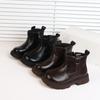 Youth style shoes Girls Fashionable Chunky Sole Ankle Boots Winter Kids Leather-Like Slip-On Shoes In Brown Black