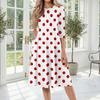 Women's Casual Fashion Round Neck Three Quarter Sleeve Polka Dot Print Mid Length Dress Comfortable Fit Flared Hem Daily Wear