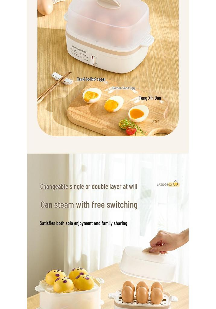 Automatic Egg Boiler & Breakfast Multi-Cooker with Power-Off Feature - Double-Layer, Ideal for Dorms & Homes