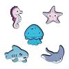 Marine Life Cartoon Brooch Set: Shark, Jellyfish, Seahorse, Starfish