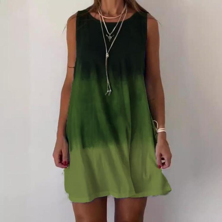 2025 Léto Dámské Ležérní Bohémské Plážové Šaty O Krk Tílko Potisk Šaty Dámské Šaty na Léto