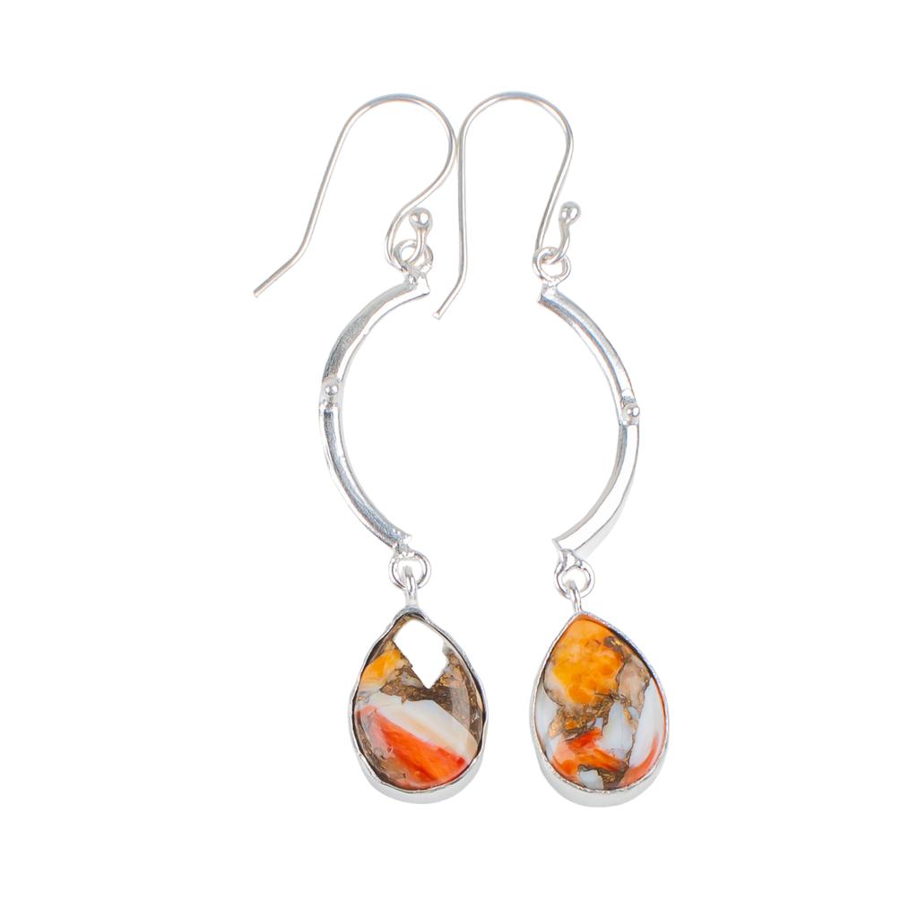 Seltenes Orange Kupfer Türkis Edelstein 925 Sterlingsilber Schmuck Ohrringe 2.60" EE-43-32