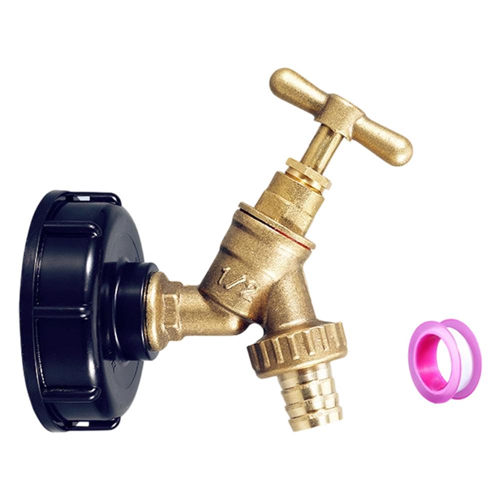 Brass 1/2 inch IBC Tap Valve Accessory for Water Dispensing Compatible with Various Buckets Outdoor Faucet Spout and Adapter Cap