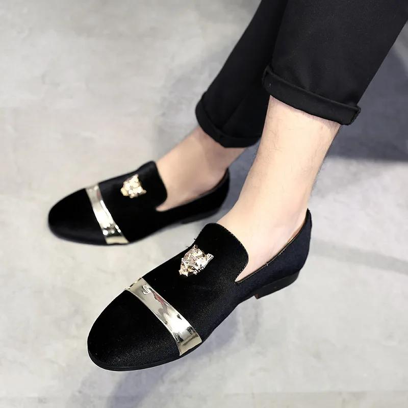 Men dress shoes Wedding Party shoes Loafers Fashion Tiger Gold metal Men Flats Comfortable