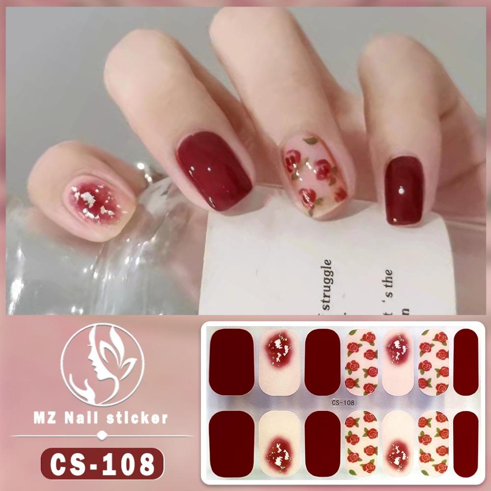 New type of bake-free gel nail polish film, full sticker, plaid spring and summer flower nail art film, nail film, waterproof paper patch
