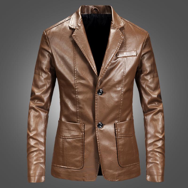 Men's Leather Jacket Leather Suit Warm Water Washing Pu Leather Jacket Leather Jacket Youth Jacket