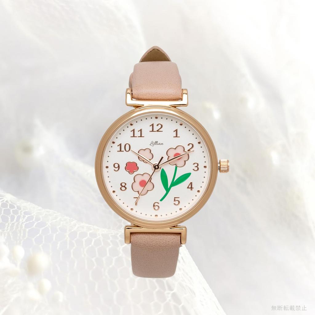 [Fieldwork] Women's Watch Analog Leather Strap Epo Floral Pattern Pink Lale YM117-2