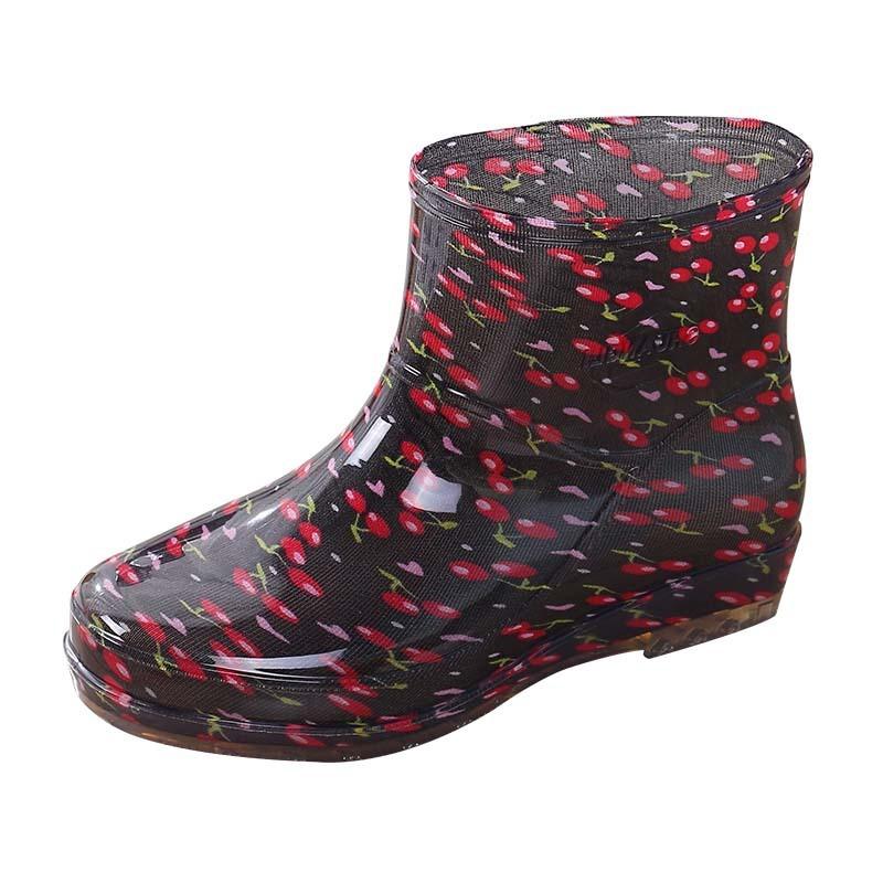 Fleece short rain shoes water shoes women wear waterproof rain boots non-slip shoes light car wash work water boots warm rubber shoes