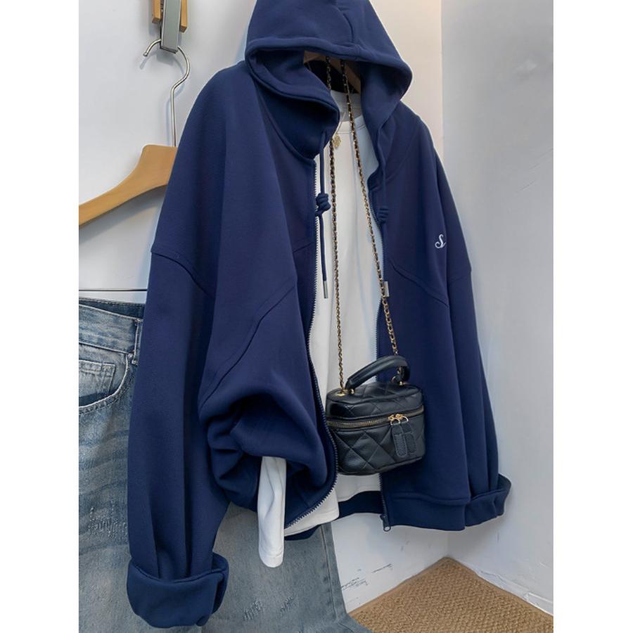 Extra Large 300lb Zippered Hooded Cardigan Sweatshirt Jacket Women Spring Loose Beanie