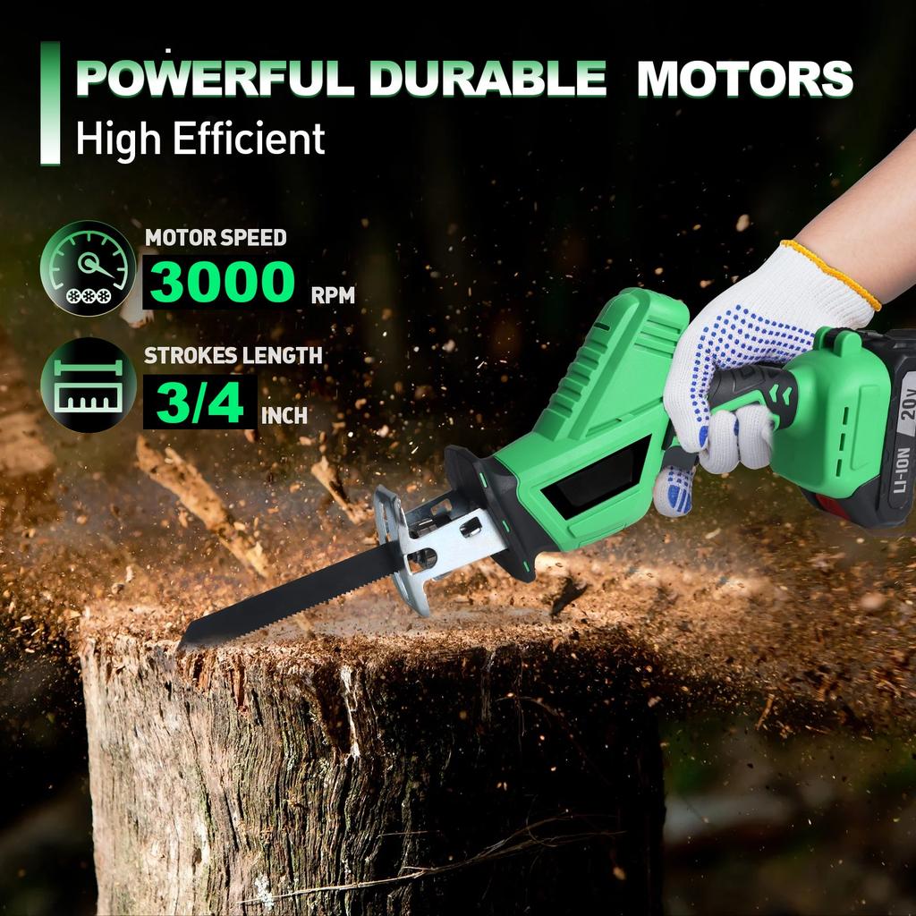 20V Cordless Electric Reciprocal Saw Industrial Grade DIY Tool for Metal Wood PVC & Plastic-EU Local Warehouse