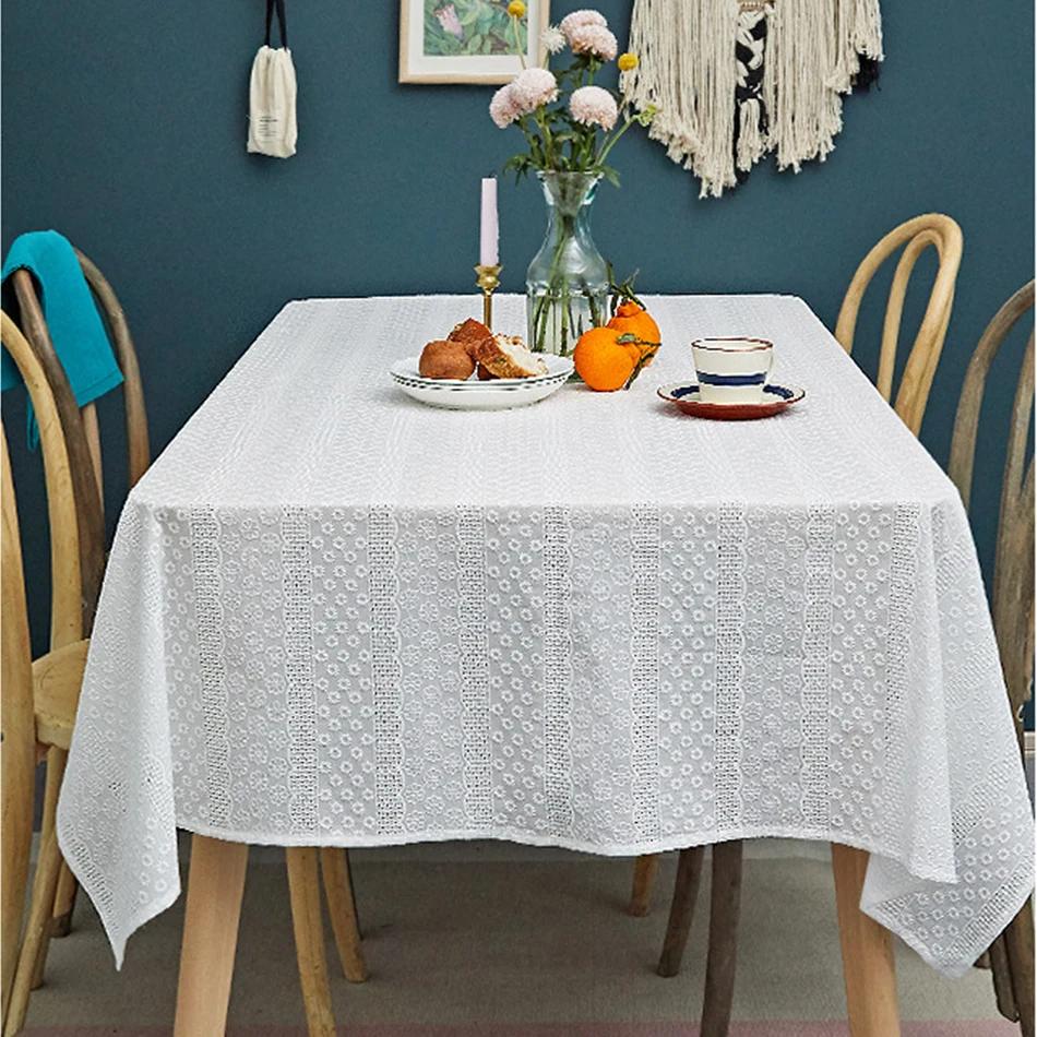 French Embroidery White Cotton Tablecloth, Table Cover For Home Kitchen Wedding Festival Dining Table Decoration Accessories