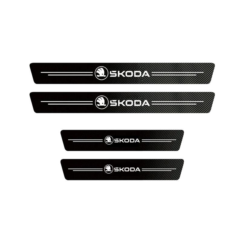 EZN2 Carbon Fiber Car Threshold Sticker Door Sill Protective Scuff Plate for New Skoda Octavia Logo Trunk Bumper Anti Scratch Strips
