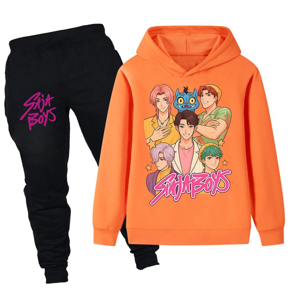 PB1219 Kinder Jungen Mädchen Kpop Mira Zoey Rumi Sajaboys Print Langarm Kapuzenpullover Hose Hosen Kleidung Sets