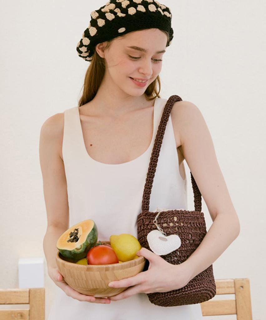 Slowslowly Lily Raffia Handmade Crochet Bucket Bag _ Brown