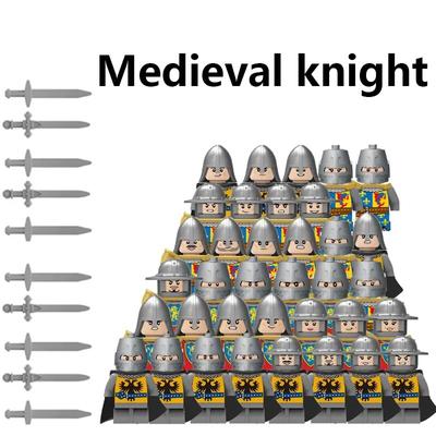 MOC Krieg Militär Mittelalterlichen Gebäude Block Ritter Figur Krieger Soldat Speer Schwert Schild Diy Waffe Burg Armee Zubehör Spielzeug