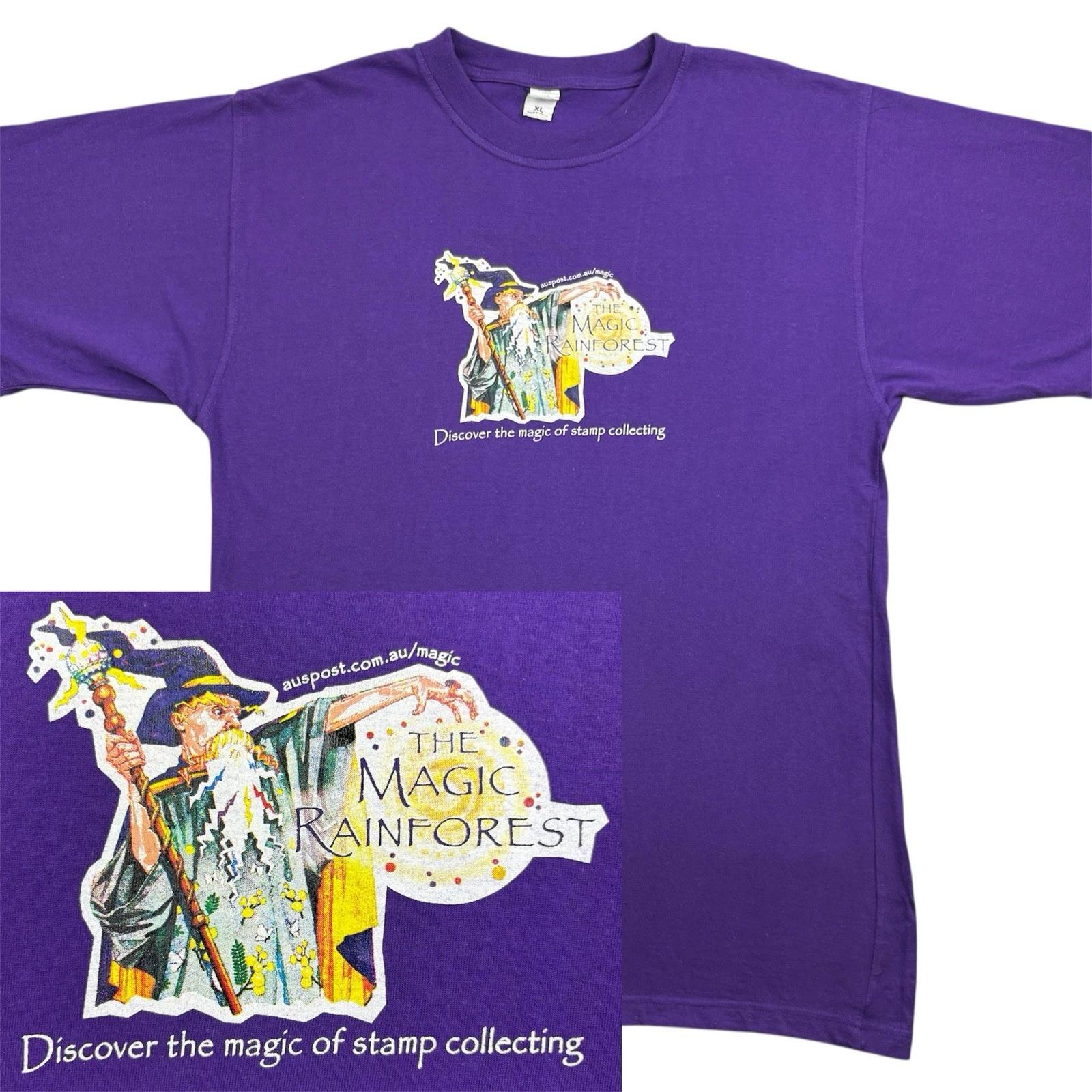 

Vintage The Magic Rainforest Stamp Promo 2002 T Shirt Size XL Purple Aus Book M