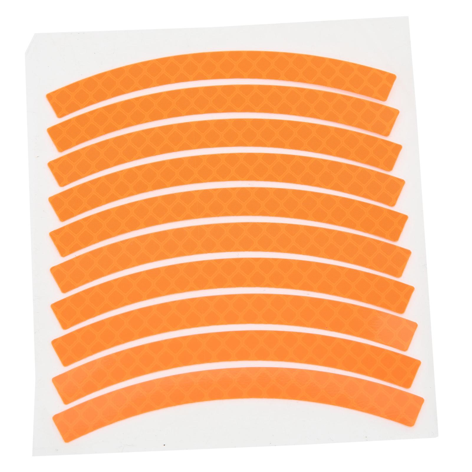 10pcs Bike Wheel Rim Reflective Stickers Waterproof Bicycle Safety Warning Sticker Tape Decoration (Orange)