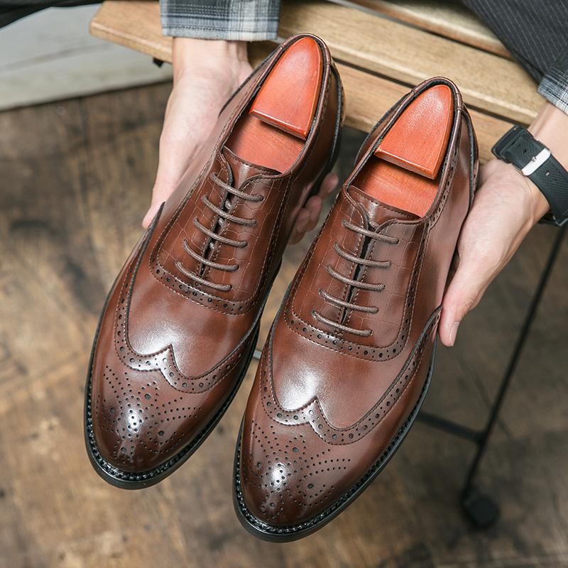 Mens Leather Shoes Luxury Crocodile Pattern Men Business Dress Shoes Casual Social Shoe Male Wedding Footwear