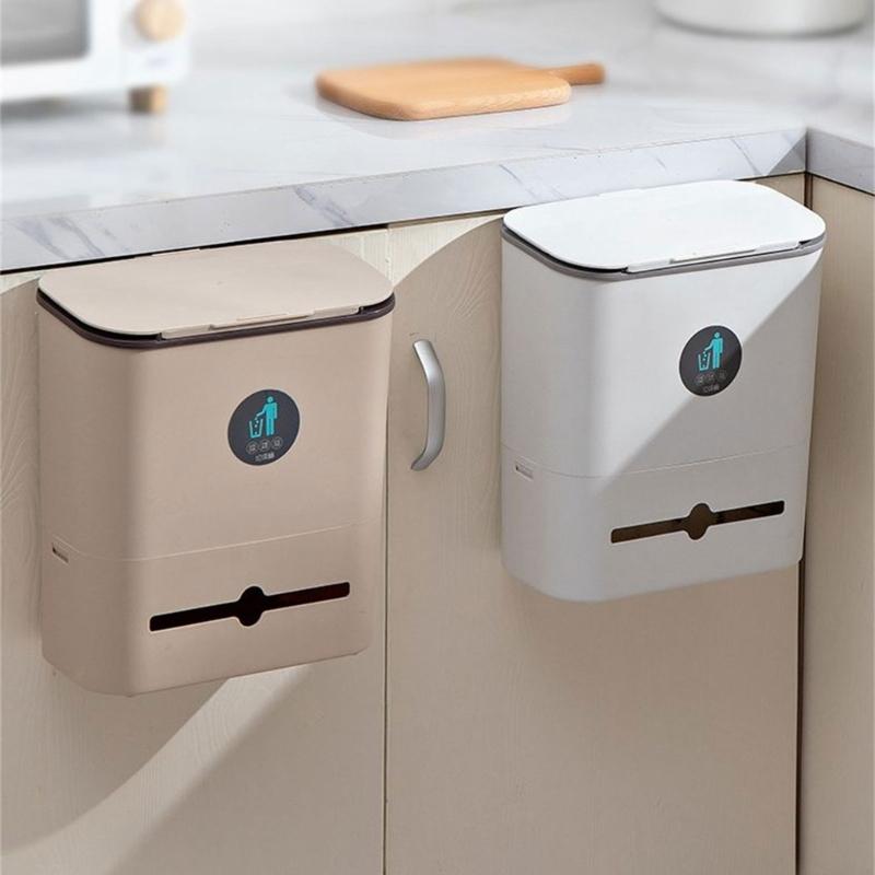 Wall Mounted Hanging Trash Bin with Sliding Lid Anti-odor Organization Box Accessory for Indoor Outdoor Traveling