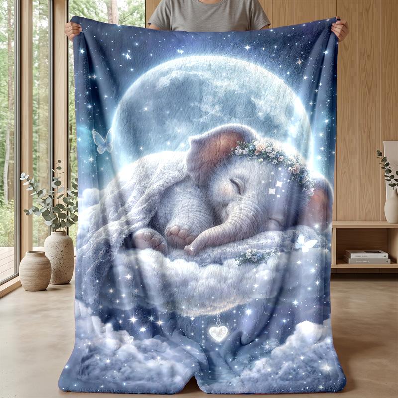 Elephant Singing Under Rainbow Theme Blanket Lightweight Warm Flannel Blanket Decorative Throw Blanket for Home Decoration