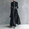 Europäischer und amerikanischer Winter französisches elegantes Wind-Kontrastfarben-Langarmkleid hochgeschlossenes Chiffon-Langes Band Langes Kleid