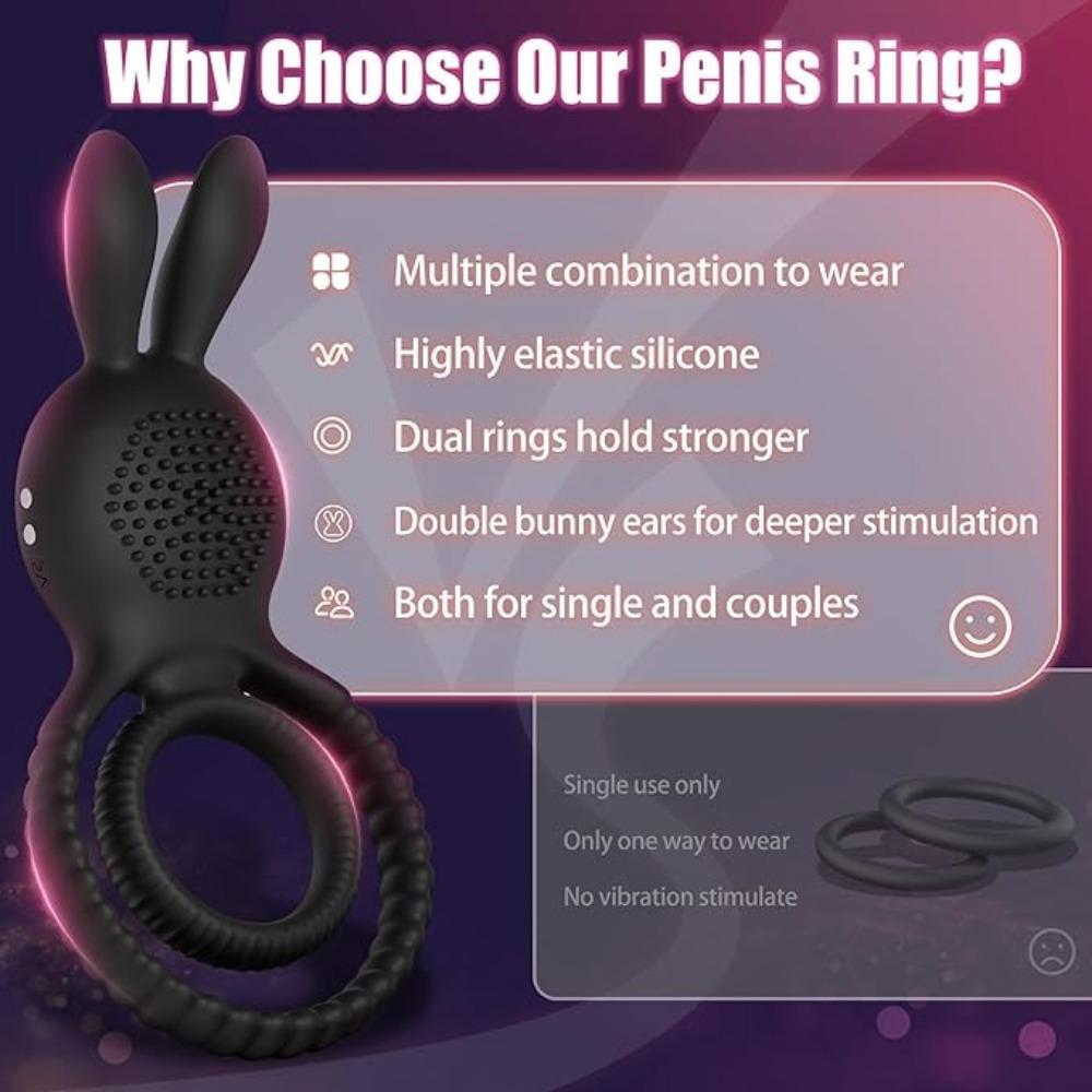 4-in-1 Rabbit Penis Vibrating Ring Cock Ring Vibrator 10 Types of Penis Vibrators Clitoral and G-Spot Stimulation Male and Female Sex Toys