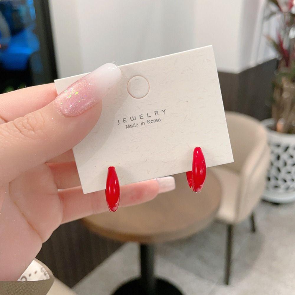 Zinc Zinc Alloy Enamel Hoop Earrings Circle Hoop Ear Buckle Simple Dripping Oil Earring  Gift