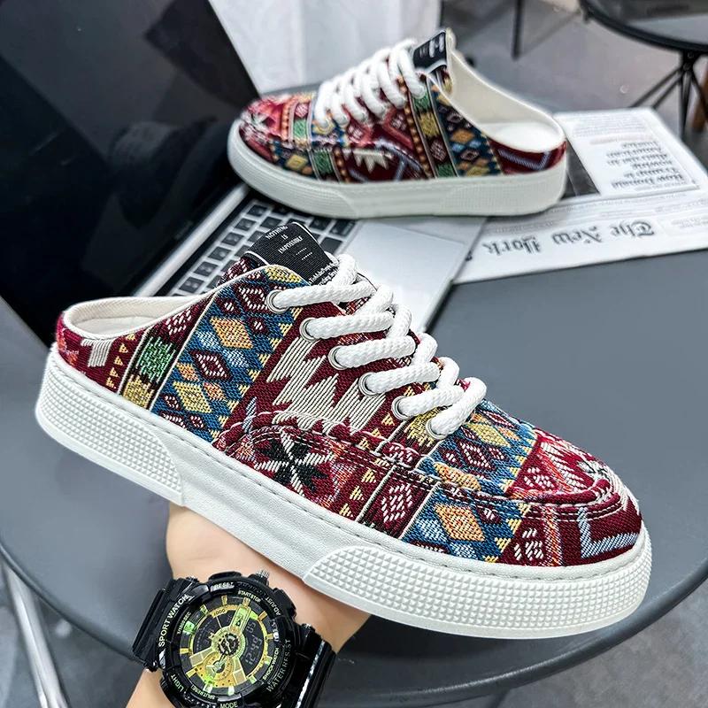 Fashion Summer Men Half Slippers Breathable Lightweight Man Casual Shoes Comfortable Walking Sneakers Non-slip Flats Lazy Shoes Zapatos