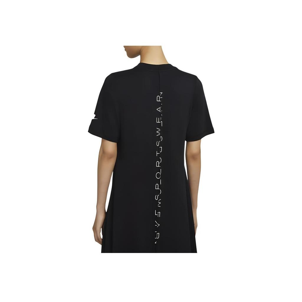 Nike Solid Color Brand Logo Knitted Casual Pullover Round Neck Short Sleeve Dress Women Dresses Black CZ3550-010